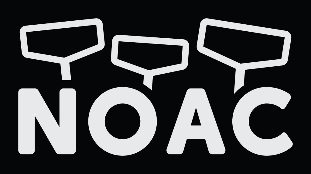 A graphic with the acronym 'NOAC' in bold white letters against a black background.